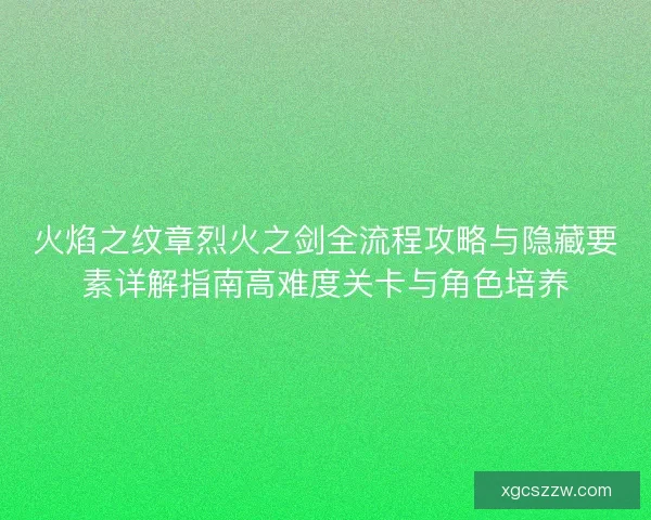火焰之纹章烈火之剑全流程攻略与隐藏要素详解指南高难度关卡与角色培养
